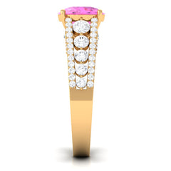 Created Pink Sapphire Engagement Ring with Moissanite Side Stones