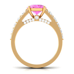 Created Pink Sapphire Engagement Ring with Moissanite Side Stones