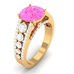 Created Pink Sapphire Engagement Ring with Moissanite Side Stones