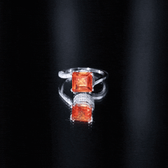 2.75 Carat Princess Cut Lab Grown Orange Sapphire Engagement Ring with Diamond Bypass Shank