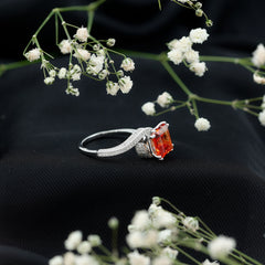 2.75 Carat Princess Cut Lab Grown Orange Sapphire Engagement Ring with Diamond Bypass Shank