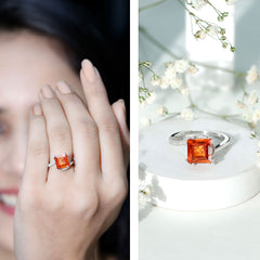 2.75 Carat Princess Cut Lab Grown Orange Sapphire Engagement Ring with Diamond Bypass Shank