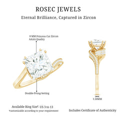 Designer Solitaire Cubic Zirconia Bypass Engagement Ring