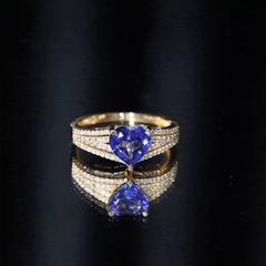 Certified 2 Carat Lab Grown Blue Sapphire Heart Engagement Ring with Diamond Split Shank