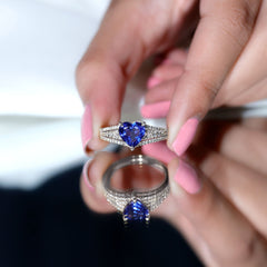 Certified 2 Carat Lab Grown Blue Sapphire Heart Engagement Ring with Diamond Split Shank