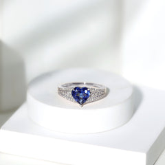 Certified 2 Carat Lab Grown Blue Sapphire Heart Engagement Ring with Diamond Split Shank