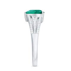 Designer 8 mm Lab Grown Emerald Heart Engagement Ring With Diamonds