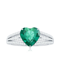 Designer 8 mm Lab Grown Emerald Heart Engagement Ring With Diamonds