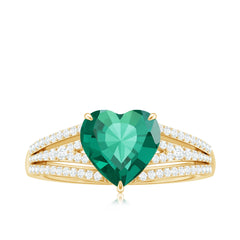 Designer 8 mm Lab Grown Emerald Heart Engagement Ring With Diamonds