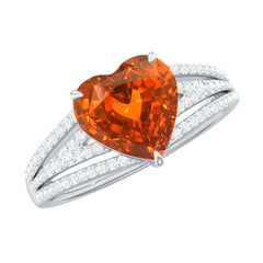 2 Carat Lab Grown Orange Sapphire Heart Engagement Ring with Diamond Split Shank