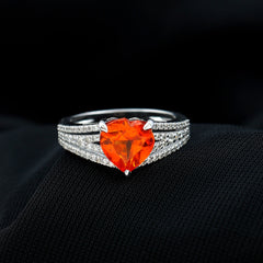 2 Carat Lab Grown Orange Sapphire Heart Engagement Ring with Diamond Split Shank
