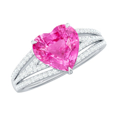 2 Carat Lab Created Pink Sapphire Heart Engagement Ring with Diamond