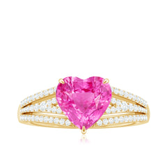 2 Carat Lab Created Pink Sapphire Heart Engagement Ring with Diamond