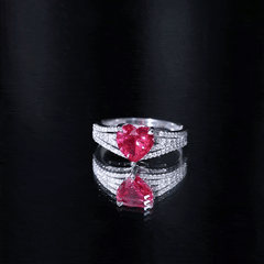 Heart Shape Created Ruby Engagement Ring with Diamond