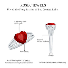Heart Shape Created Ruby Engagement Ring with Diamond