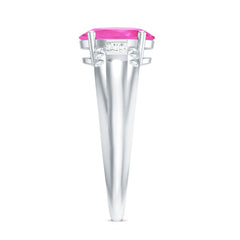 Lab Grown Pink Sapphire Oval Solitaire Engagement Ring with Diamond