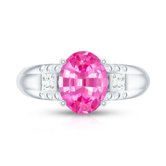 Lab Grown Pink Sapphire Oval Solitaire Engagement Ring with Diamond