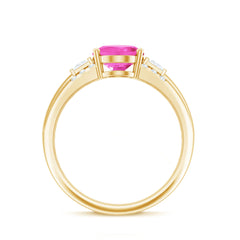 Lab Grown Pink Sapphire Oval Solitaire Engagement Ring with Diamond