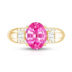 Lab Grown Pink Sapphire Oval Solitaire Engagement Ring with Diamond