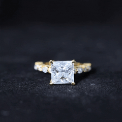 Certified Princess Cut Moissanite Engagement Ring with Side Stones