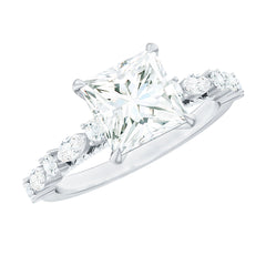 Certified Princess Cut Moissanite Engagement Ring with Side Stones