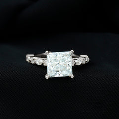 Certified Princess Cut Moissanite Engagement Ring with Side Stones