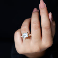 Certified Princess Cut Moissanite Engagement Ring with Side Stones