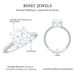 Cushion Cut Cubic Zirconia Solitaire Engagement Ring