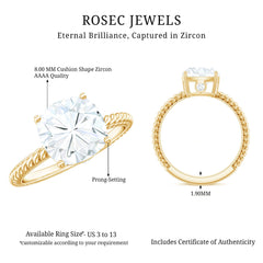 Cushion Cut Cubic Zirconia Solitaire Engagement Ring