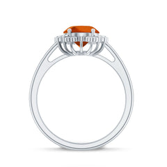 4 Carat Lab Grown Orange Sapphire Vintage Engagement Ring with Diamond