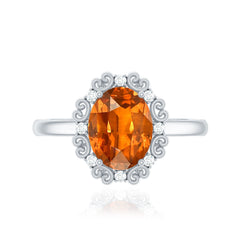 4 Carat Lab Grown Orange Sapphire Vintage Engagement Ring with Diamond
