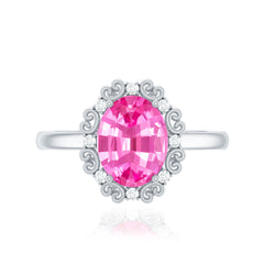 Vintage Style Lab Grown Pink Sapphire Oval Engagement Ring