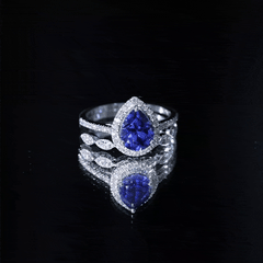 Certified 1.85 Carat Lab Grown Blue Sapphire Pear Shaped Engagement Ring Set with Diamond