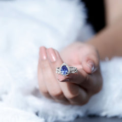 Certified 1.85 Carat Lab Grown Blue Sapphire Pear Shaped Engagement Ring Set with Diamond