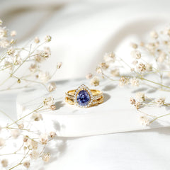 Certified 1.85 Carat Lab Grown Blue Sapphire Pear Shaped Engagement Ring Set with Diamond