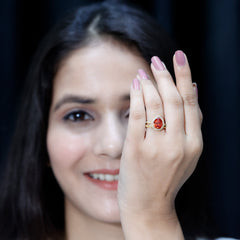 Pear Shaped Lab Grown Orange Sapphire Wedding Ring Set of 2 with Diamond
