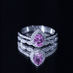 Lab Grown Pink Sapphire Pear Shaped Engagement Ring Set