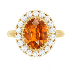 Certified 4 Carat Lab Grown Orange Sapphire Huge Engagement Ring with Halo