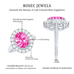 4 Carat Lab Grown Pink Sapphire Vintage Engagement Ring with Moissanite Halo