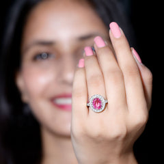 4 Carat Lab Grown Pink Sapphire Vintage Engagement Ring with Moissanite Halo