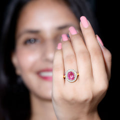 4 Carat Lab Grown Pink Sapphire Vintage Engagement Ring with Moissanite Halo
