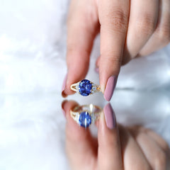 Certified 4 Carat Lab Grown Blue Sapphire Oval Engagement Ring with Moissanite Split Shank