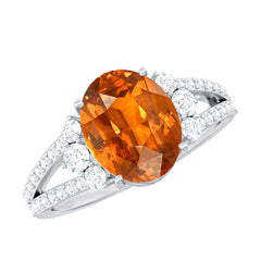 4 Carat Lab Grown Orange Sapphire Oblong Engagement Ring with Split Shank