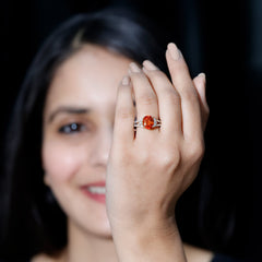 4 Carat Lab Grown Orange Sapphire Oblong Engagement Ring with Split Shank