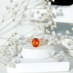 4 Carat Lab Grown Orange Sapphire Oblong Engagement Ring with Split Shank