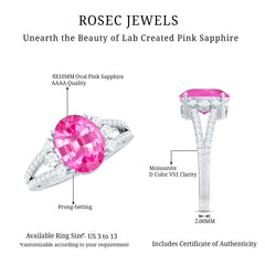 Certified Lab Created Pink Sapphire Oval Engagement Ring With Moissanite