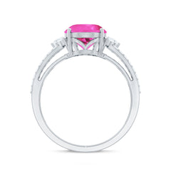 Certified Lab Created Pink Sapphire Oval Engagement Ring With Moissanite