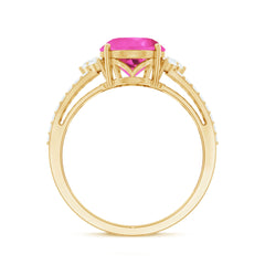 Certified Lab Created Pink Sapphire Oval Engagement Ring With Moissanite