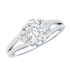 Solitaire Cubic Zirconia Oval Engagement Ring with Side Stones