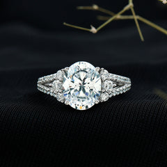 Solitaire Cubic Zirconia Oval Engagement Ring with Side Stones